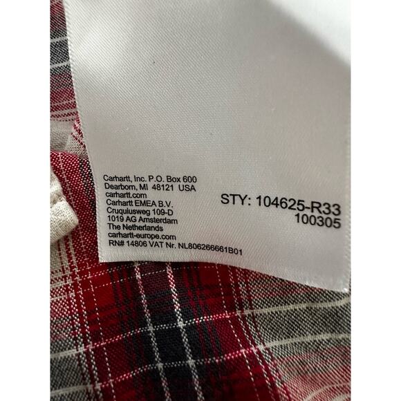 Carhartt Signature Red Plaid Button-up Shirt S/S Loose Fit Mens Sz Medium - Picture 6 of 11